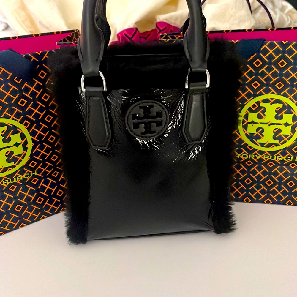 New Tory Burch Blake Mini Shearling Shopper/tote Bag